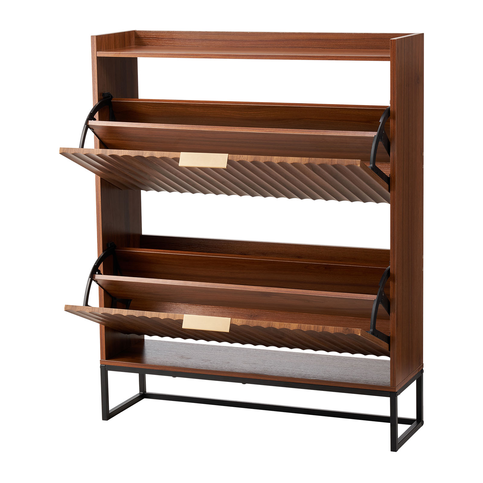 Shoe Cabinet With Flip Drawers Freestanding Fluted Walnut Wood_voghion.com